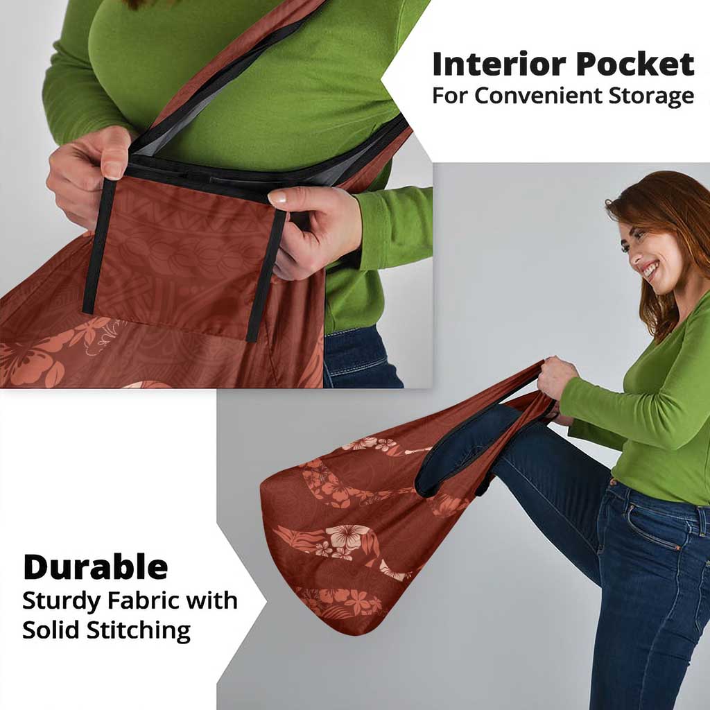 Aloha Hawaii Floral Tapa Grocery Bag Patchwork Crimson - Polynesian Pride