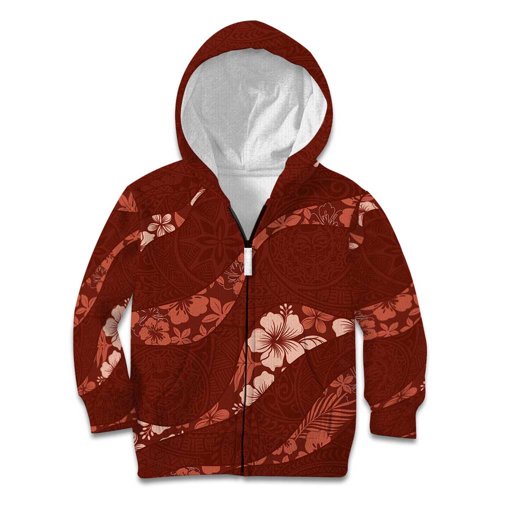 Aloha Hawaii Floral Tapa Kid Hoodie Patchwork Crimson - Polynesian Pride