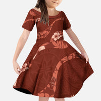 Aloha Hawaii Floral Tapa Kid Short Sleeve Dress Patchwork Crimson - Polynesian Pride