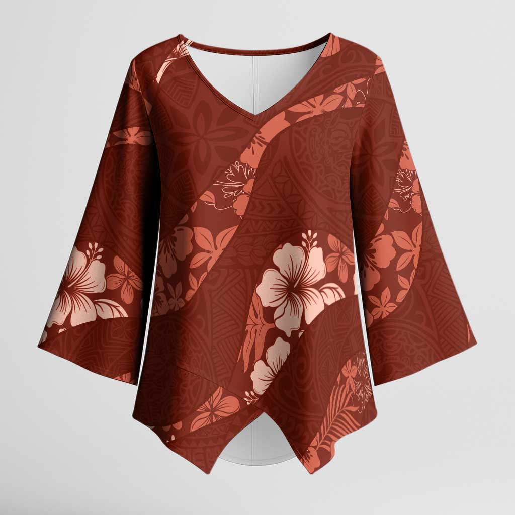 Aloha Hawaii Floral Tapa Kimono Sleeve Blouse Patchwork Crimson - Polynesian Pride