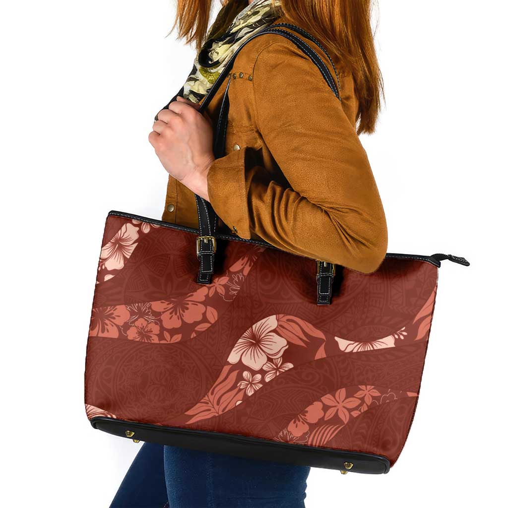 Aloha Hawaii Floral Tapa Leather Tote Bag Patchwork Crimson - Polynesian Pride