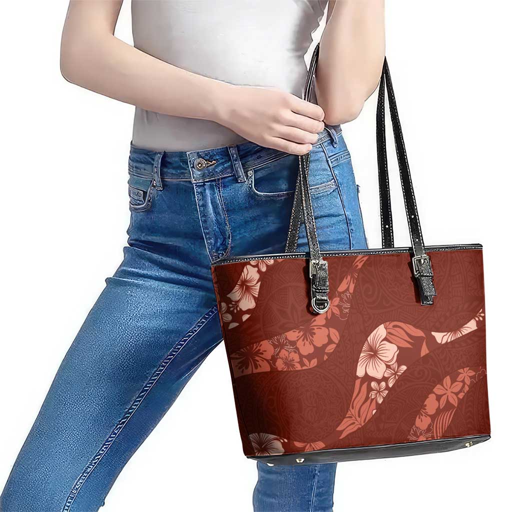 Aloha Hawaii Floral Tapa Leather Tote Bag Patchwork Crimson - Polynesian Pride