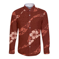 Aloha Hawaii Floral Tapa Long Sleeve Button Shirt Patchwork Crimson - Polynesian Pride