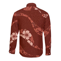 Aloha Hawaii Floral Tapa Long Sleeve Button Shirt Patchwork Crimson - Polynesian Pride