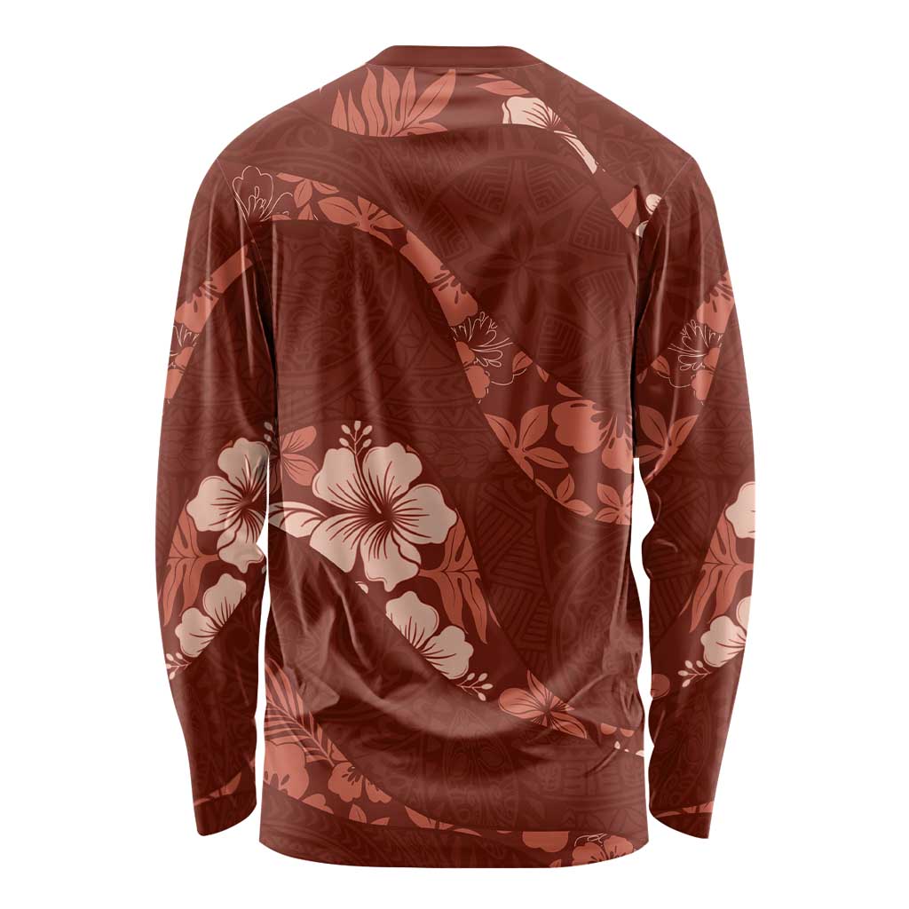 Aloha Hawaii Floral Tapa Long Sleeve Shirt Patchwork Crimson - Polynesian Pride
