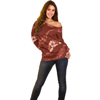 Aloha Hawaii Floral Tapa Off Shoulder Sweater Patchwork Crimson - Polynesian Pride