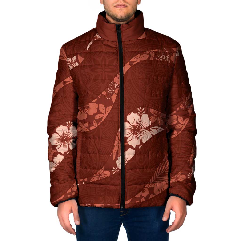 Aloha Hawaii Floral Tapa Padded Jacket Patchwork Crimson - Polynesian Pride