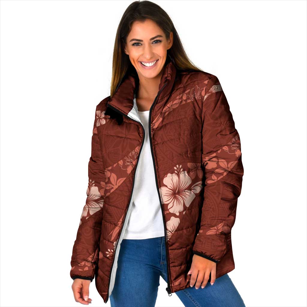 Aloha Hawaii Floral Tapa Padded Jacket Patchwork Crimson - Polynesian Pride