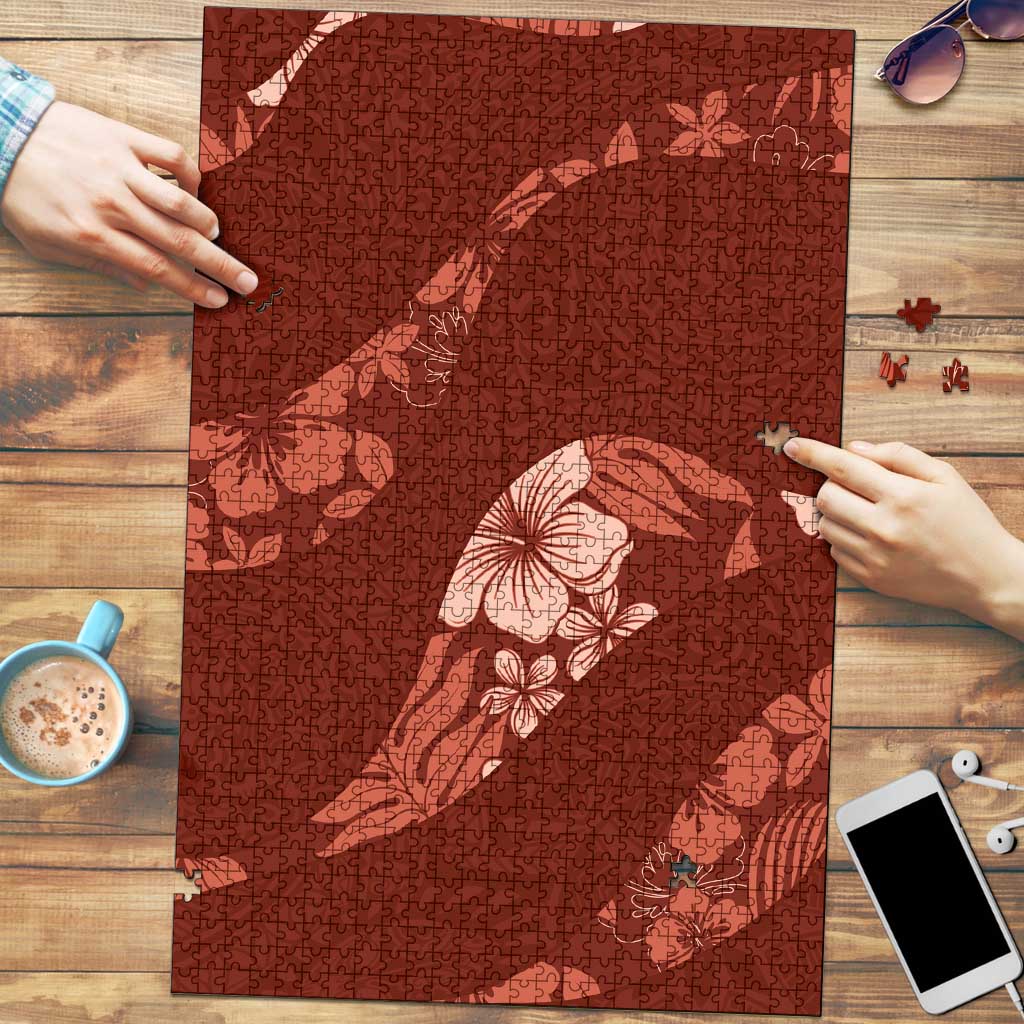 Aloha Hawaii Floral Tapa Puzzle Patchwork Crimson - Polynesian Pride