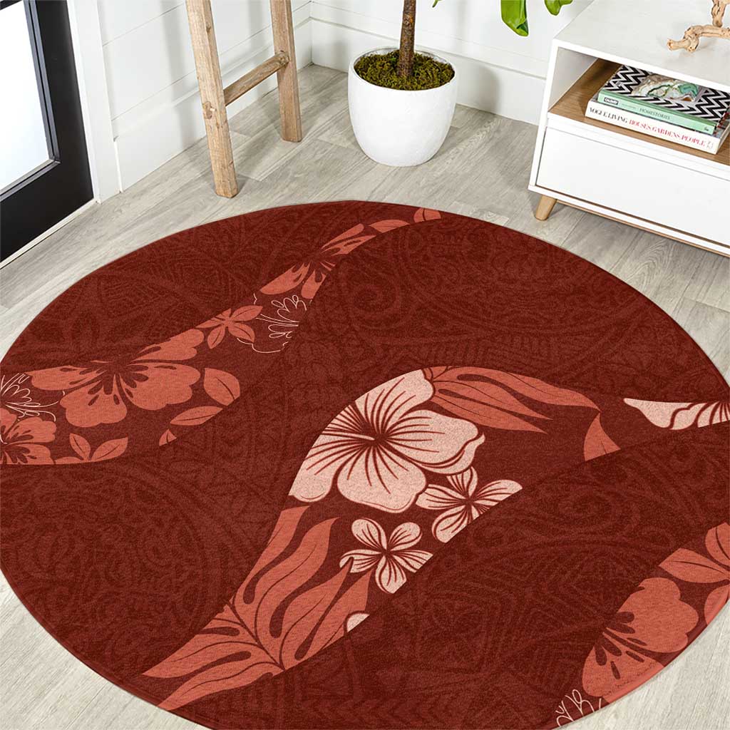 Aloha Hawaii Floral Tapa Round Carpet Patchwork Crimson - Polynesian Pride