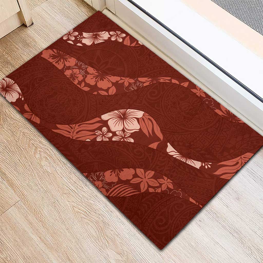 Aloha Hawaii Floral Tapa Rubber Doormat Patchwork Crimson - Polynesian Pride