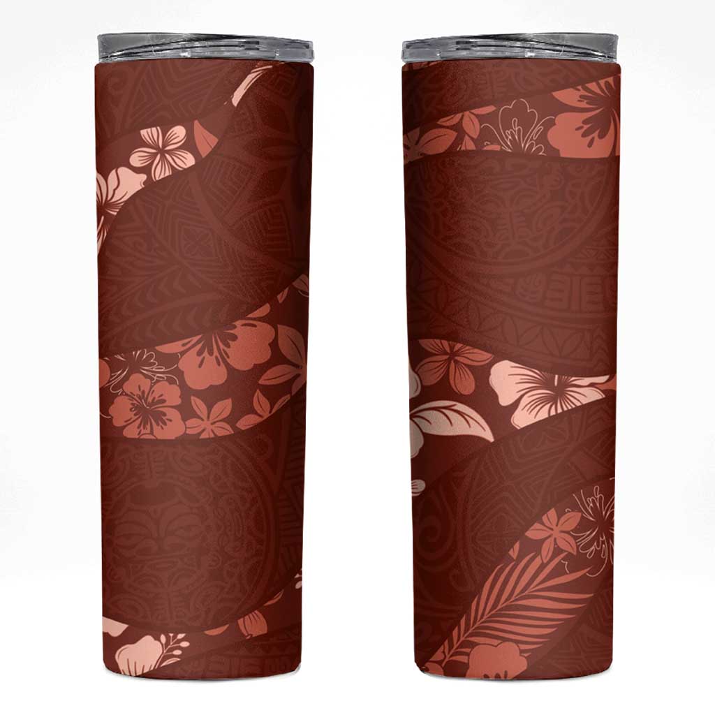 Aloha Hawaii Floral Tapa Skinny Tumbler Patchwork Crimson - Polynesian Pride