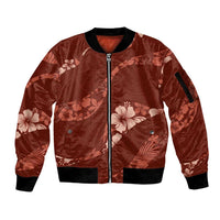 Aloha Hawaii Floral Tapa Sleeve Zip Bomber Jacket Patchwork Crimson LT7 Unisex Crimson - Polynesian Pride