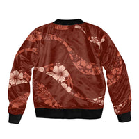 Aloha Hawaii Floral Tapa Sleeve Zip Bomber Jacket Patchwork Crimson LT7 - Polynesian Pride