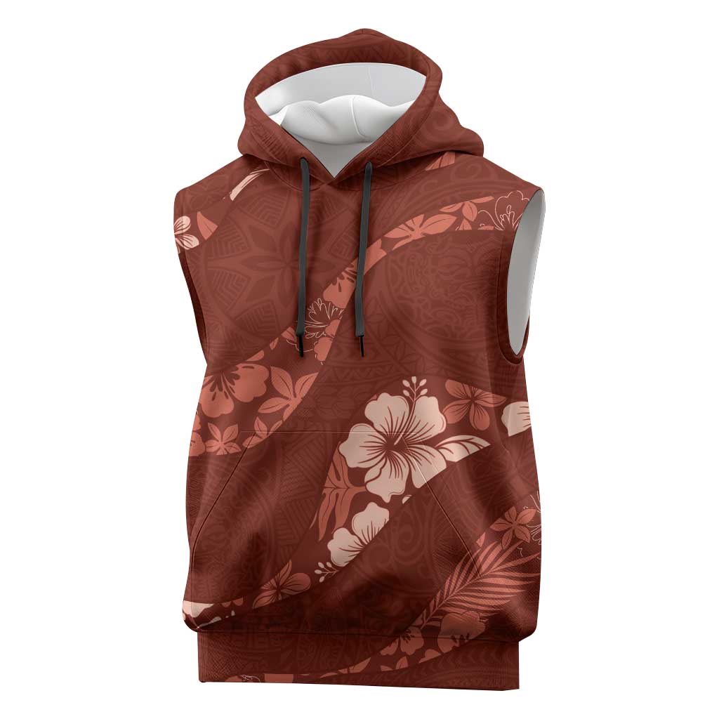 Aloha Hawaii Floral Tapa Sleeveless Hoodie Patchwork Crimson - Polynesian Pride