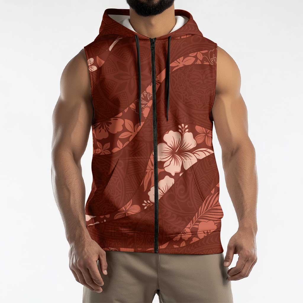 Aloha Hawaii Floral Tapa Sleeveless Zip Hoodie Patchwork Crimson LT7 - Polynesian Pride