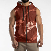 Aloha Hawaii Floral Tapa Sleeveless Zip Hoodie Patchwork Crimson LT7 - Polynesian Pride