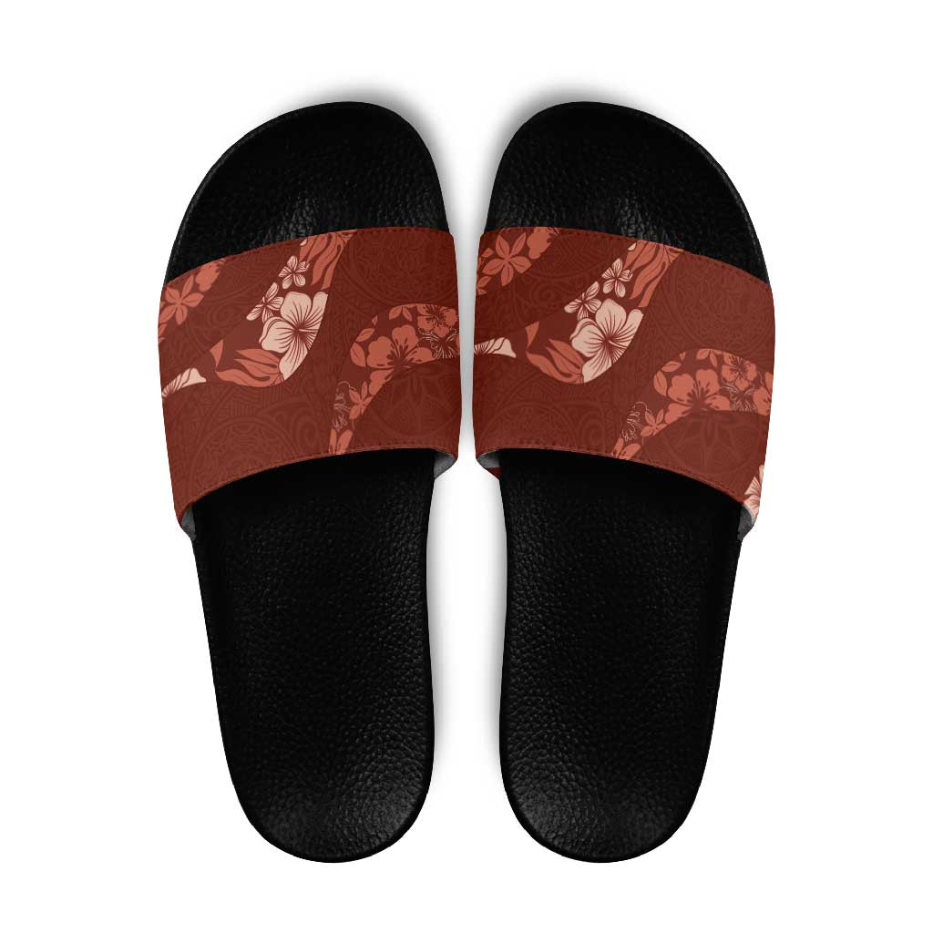 Aloha Hawaii Floral Tapa Slide Sandals Patchwork Crimson LT7 Crimson - Polynesian Pride