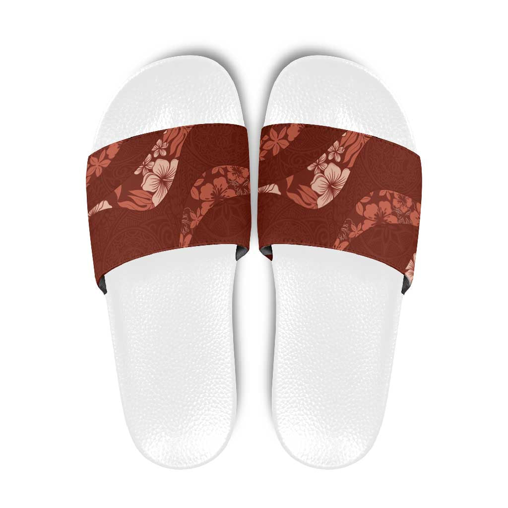 Aloha Hawaii Floral Tapa Slide Sandals Patchwork Crimson LT7 Crimson - Polynesian Pride