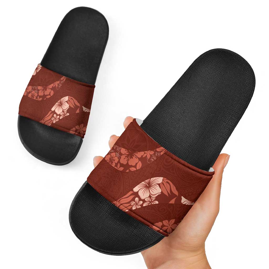 Aloha Hawaii Floral Tapa Slide Sandals Patchwork Crimson LT7 - Polynesian Pride