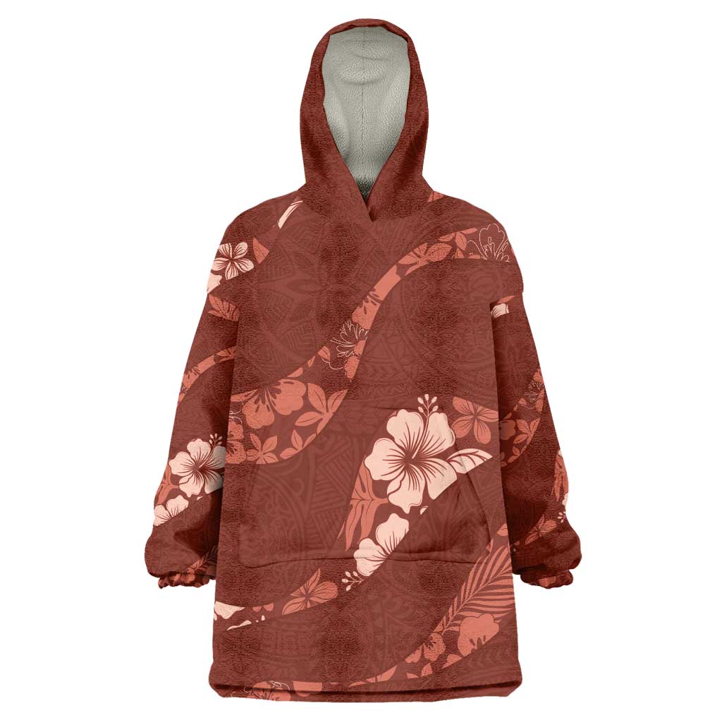 Aloha Hawaii Floral Tapa Wearable Blanket Hoodie Patchwork Crimson - Polynesian Pride