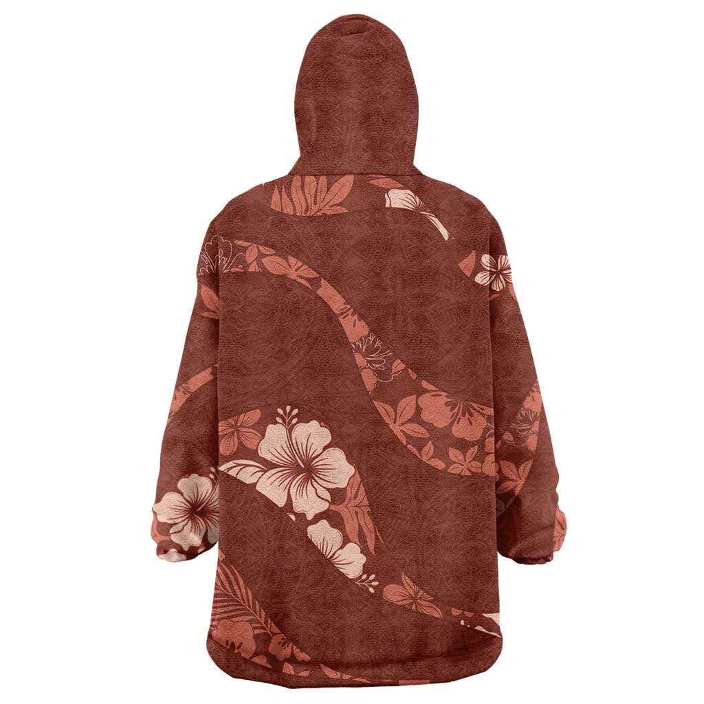 Aloha Hawaii Floral Tapa Wearable Blanket Hoodie Patchwork Crimson - Polynesian Pride