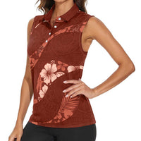 Aloha Hawaii Floral Tapa Women Sleeveless Polo Shirt Patchwork Crimson - Polynesian Pride