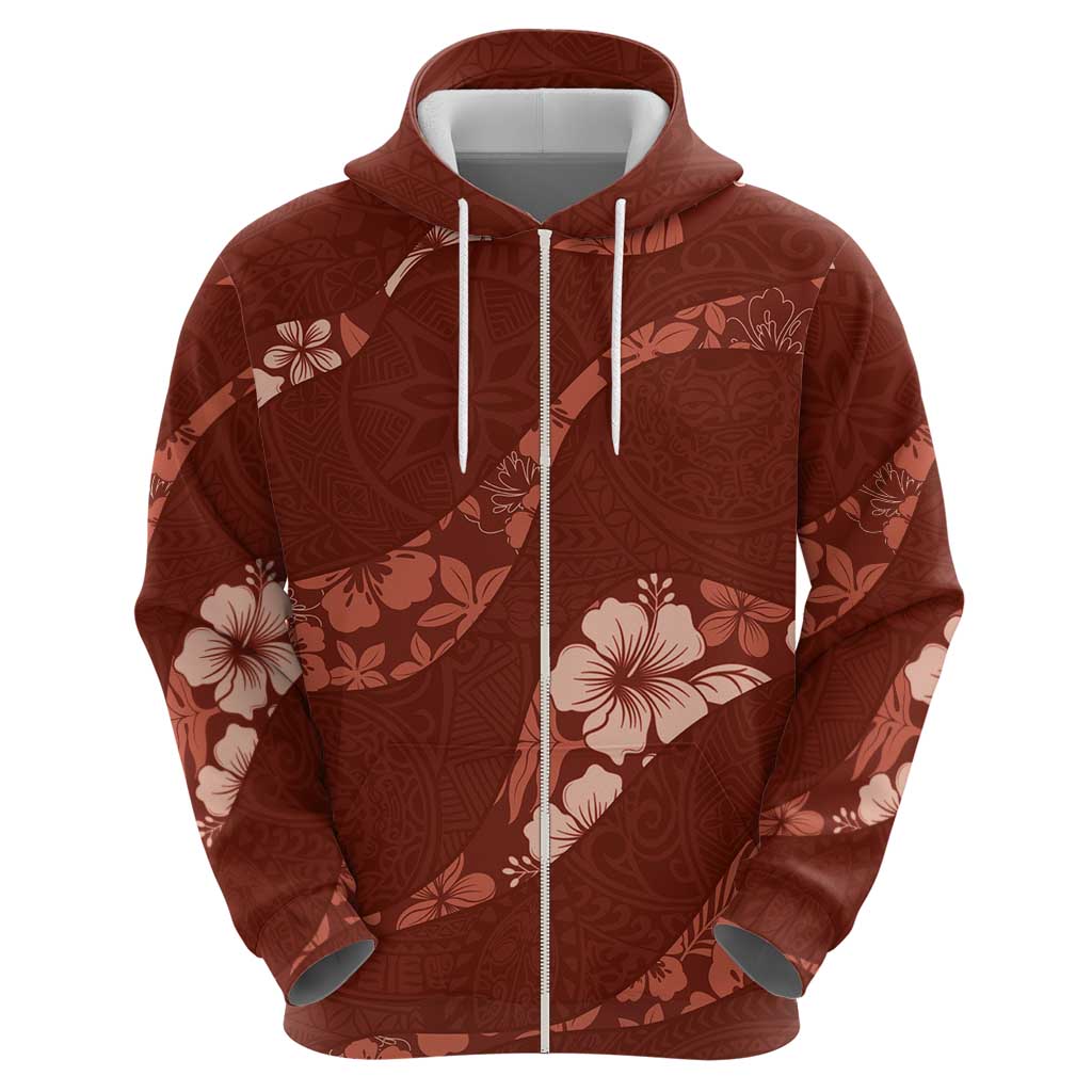Aloha Hawaii Floral Tapa Zip Hoodie Patchwork Crimson - Polynesian Pride