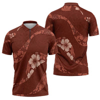 Aloha Hawaii Floral Tapa Zipper Polo Shirt Patchwork Crimson - Polynesian Pride
