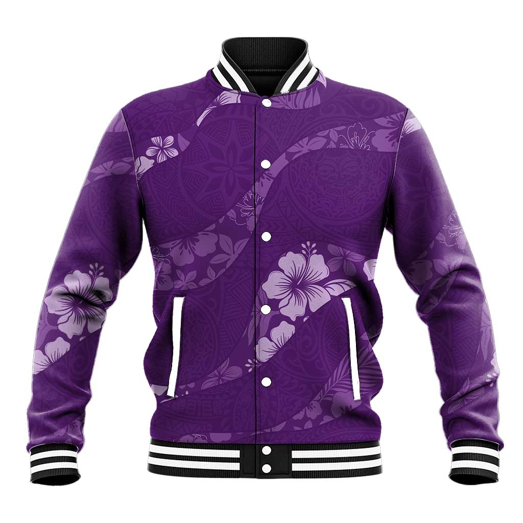 Aloha Hawaii Floral Tapa Baseball Jacket Patchwork Violet - Polynesian Pride