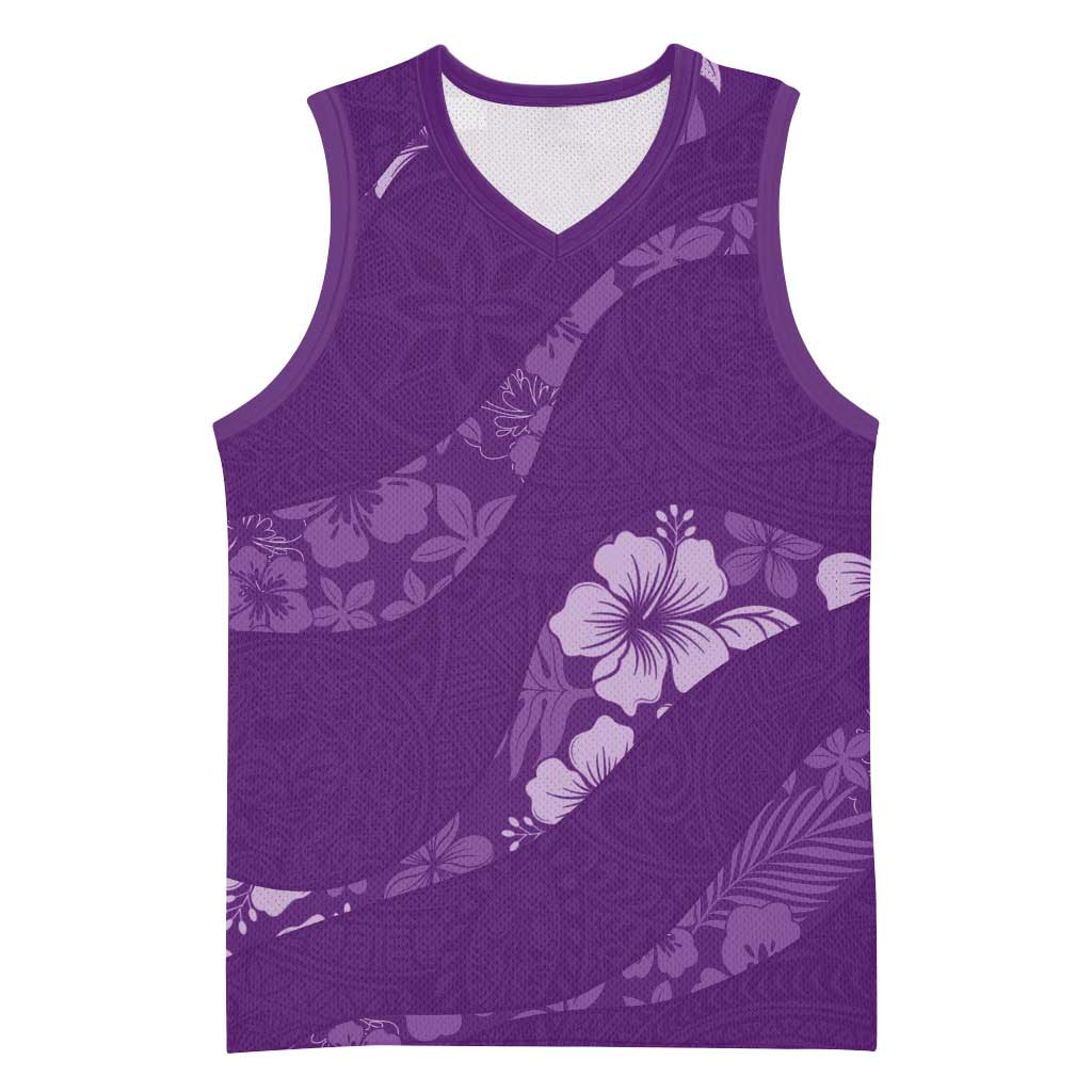 Aloha Hawaii Floral Tapa Basketball Jersey Patchwork Violet - Polynesian Pride