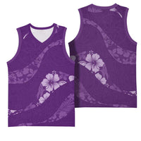 Aloha Hawaii Floral Tapa Basketball Jersey Patchwork Violet - Polynesian Pride