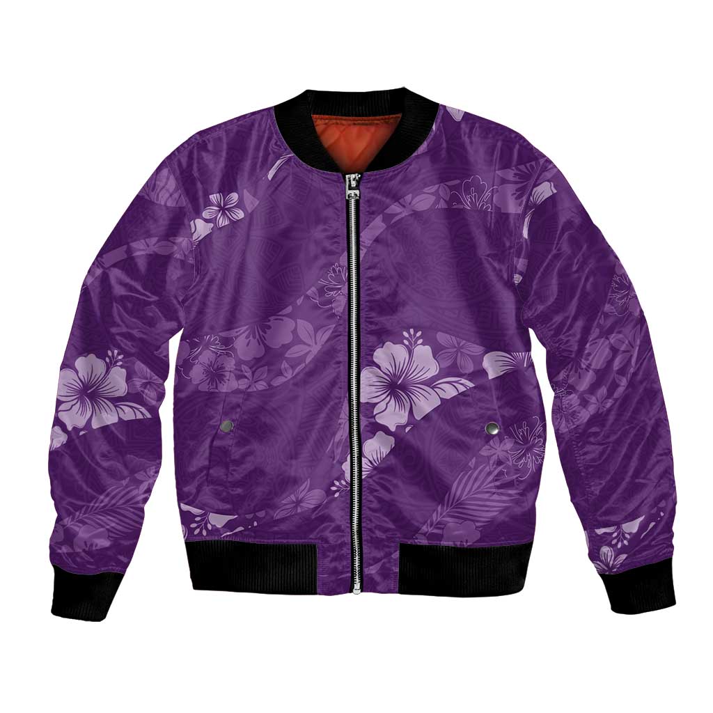 Aloha Hawaii Floral Tapa Bomber Jacket Patchwork Violet LT7 Unisex Violet - Polynesian Pride