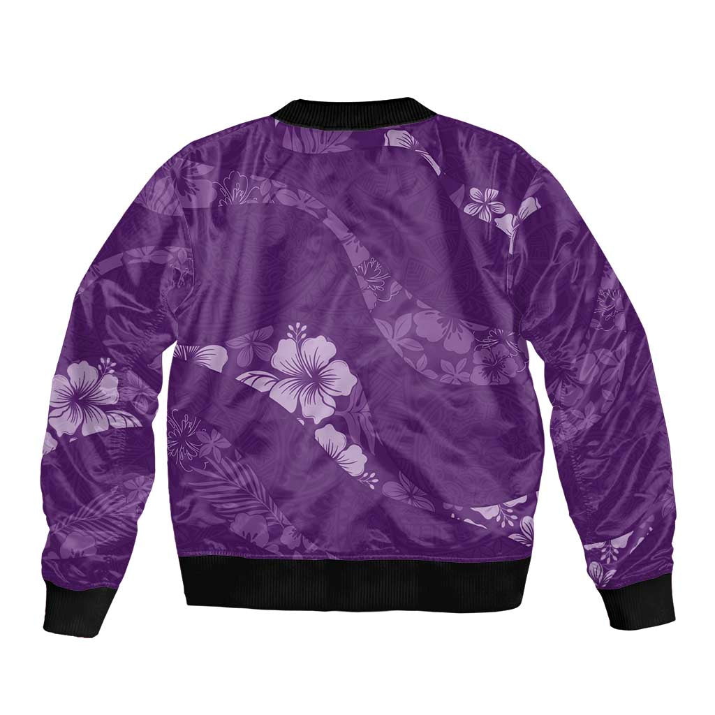 Aloha Hawaii Floral Tapa Bomber Jacket Patchwork Violet LT7 - Polynesian Pride