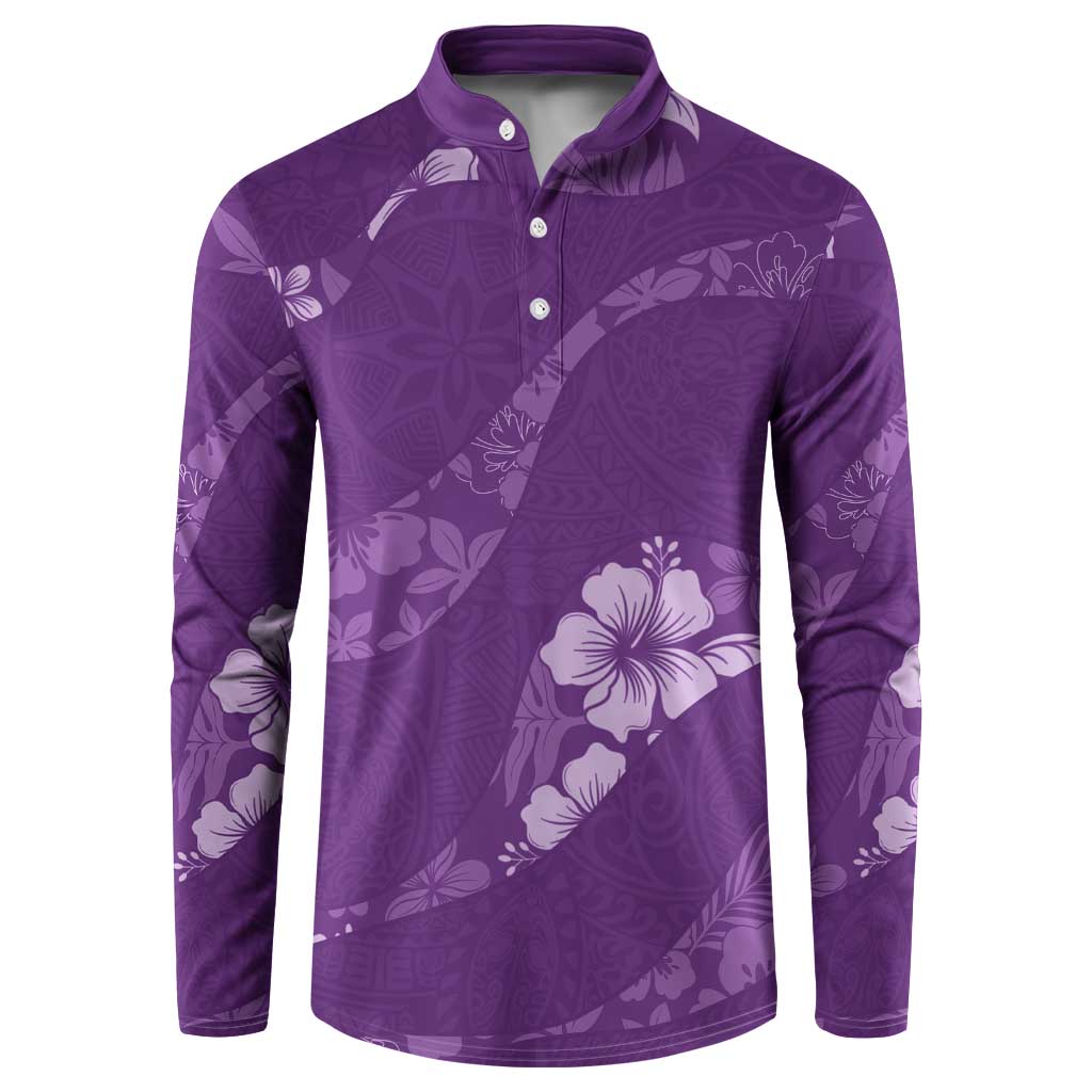 Aloha Hawaii Floral Tapa Button Sweatshirt Patchwork Violet - Polynesian Pride