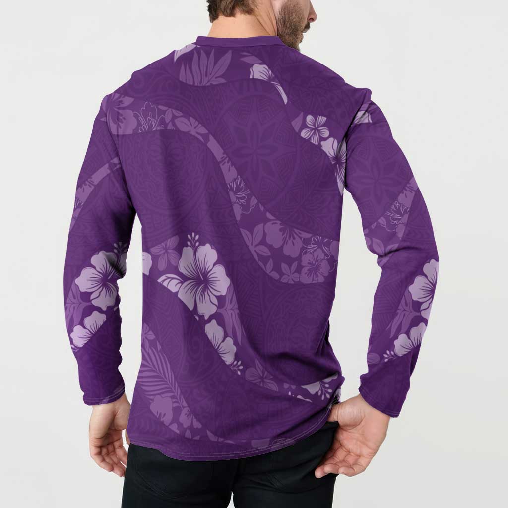 Aloha Hawaii Floral Tapa Button Sweatshirt Patchwork Violet - Polynesian Pride