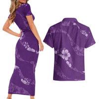Aloha Hawaii Floral Tapa Couples Matching Short Sleeve Bodycon Dress and Hawaiian Shirt Patchwork Violet - Polynesian Pride