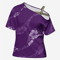 Aloha Hawaii Floral Tapa Cross Shoulder Shirt Patchwork Violet - Polynesian Pride