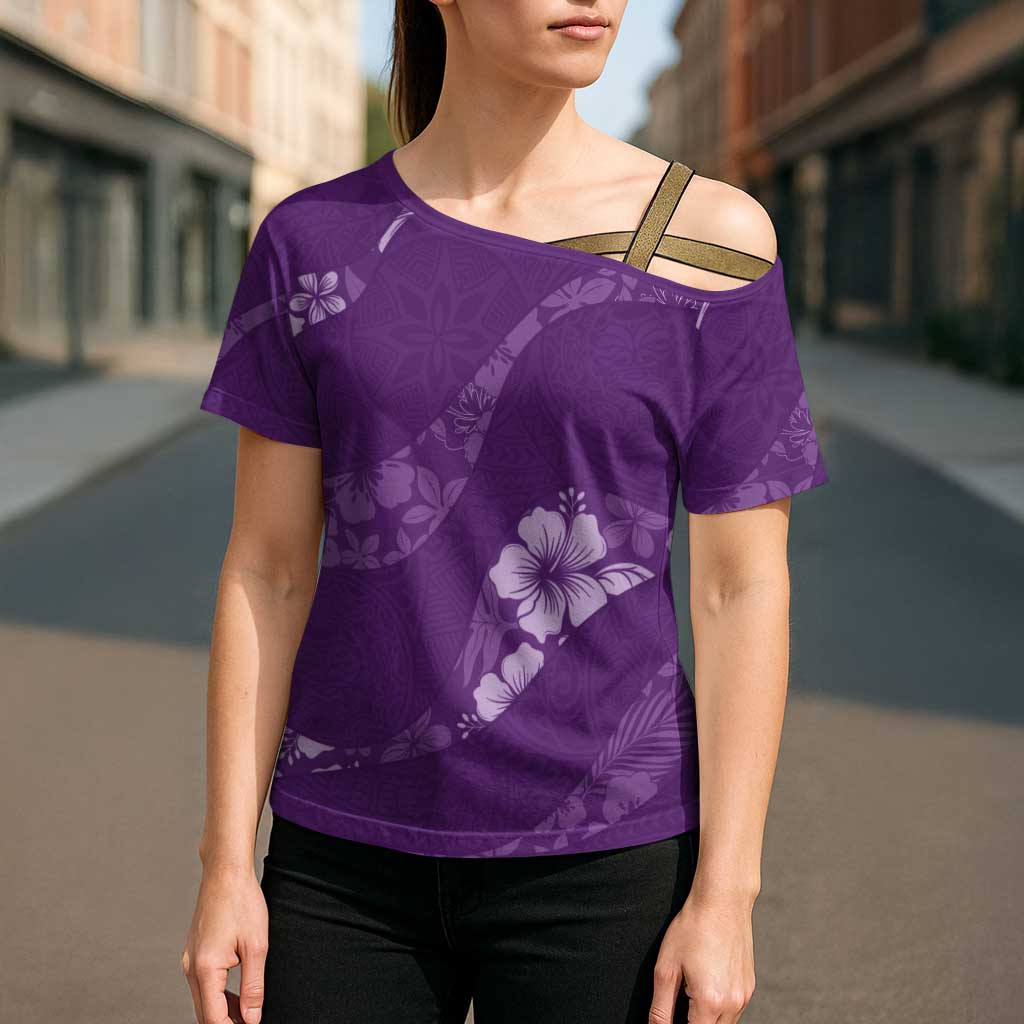 Aloha Hawaii Floral Tapa Cross Shoulder Shirt Patchwork Violet - Polynesian Pride