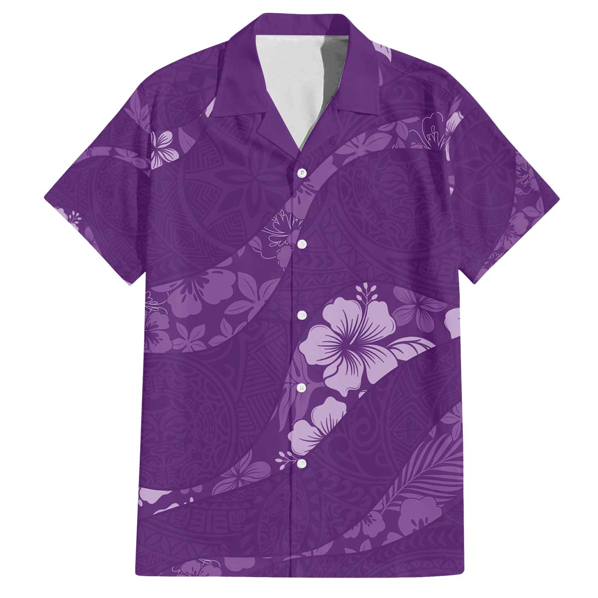 Aloha Hawaii Floral Tapa Family Matching Off The Shoulder Long Sleeve Dress and Hawaiian Shirt Patchwork Violet - Polynesian Pride