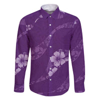 Aloha Hawaii Floral Tapa Family Matching Off The Shoulder Long Sleeve Dress and Hawaiian Shirt Patchwork Violet - Polynesian Pride