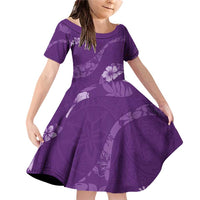 Aloha Hawaii Floral Tapa Family Matching Off Shoulder Short Dress and Hawaiian Shirt Patchwork Violet - Polynesian Pride