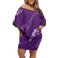 Aloha Hawaii Floral Tapa Family Matching Off Shoulder Short Dress and Hawaiian Shirt Patchwork Violet - Polynesian Pride