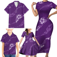 Aloha Hawaii Floral Tapa Family Matching Short Sleeve Bodycon Dress and Hawaiian Shirt Patchwork Violet - Polynesian Pride