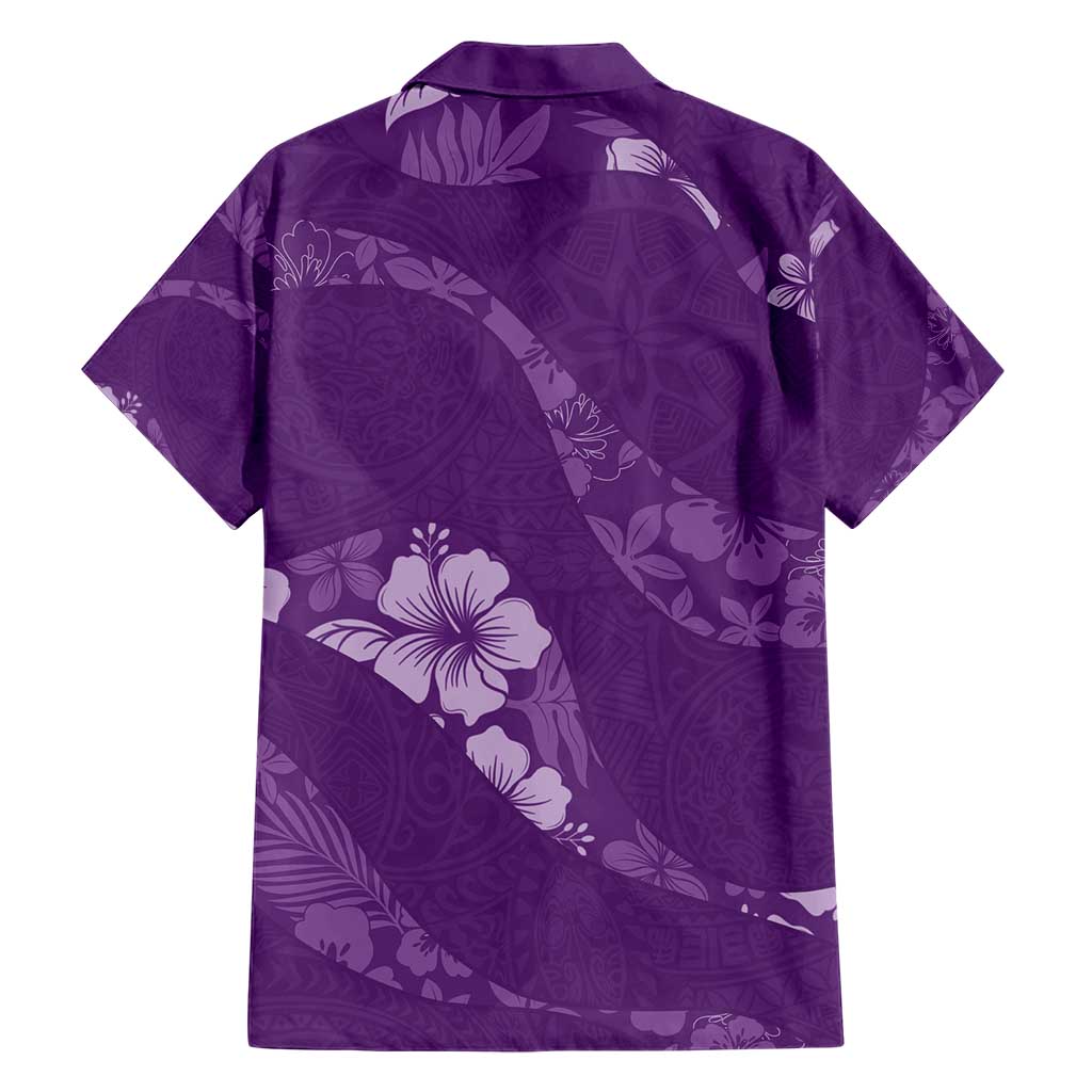 Aloha Hawaii Floral Tapa Family Matching Short Sleeve Bodycon Dress and Hawaiian Shirt Patchwork Violet - Polynesian Pride