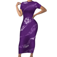 Aloha Hawaii Floral Tapa Family Matching Short Sleeve Bodycon Dress and Hawaiian Shirt Patchwork Violet - Polynesian Pride