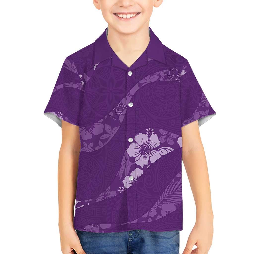 Aloha Hawaii Floral Tapa Family Matching Summer Maxi Dress and Hawaiian Shirt Patchwork Violet - Polynesian Pride