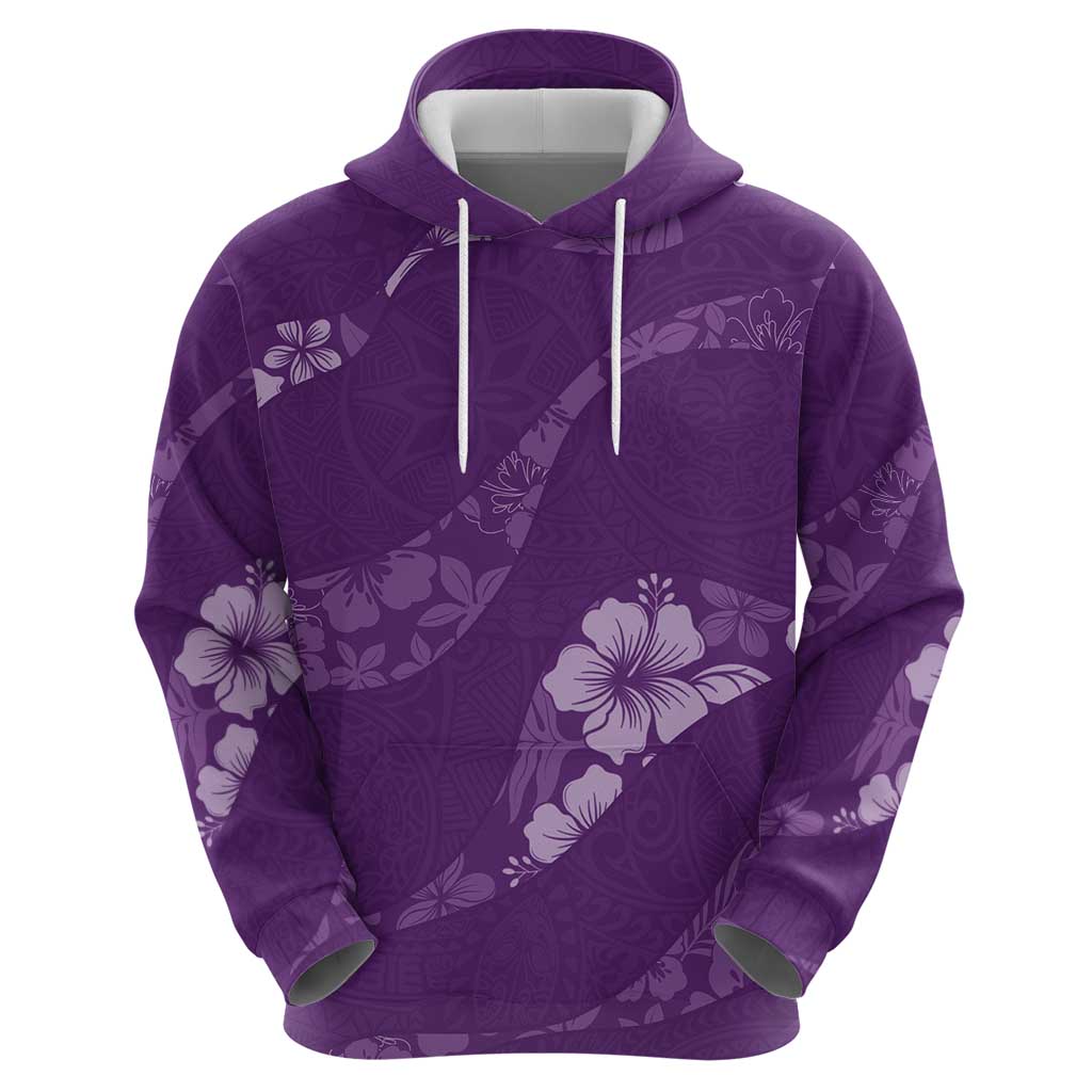 Aloha Hawaii Floral Tapa Hoodie Patchwork Violet - Polynesian Pride
