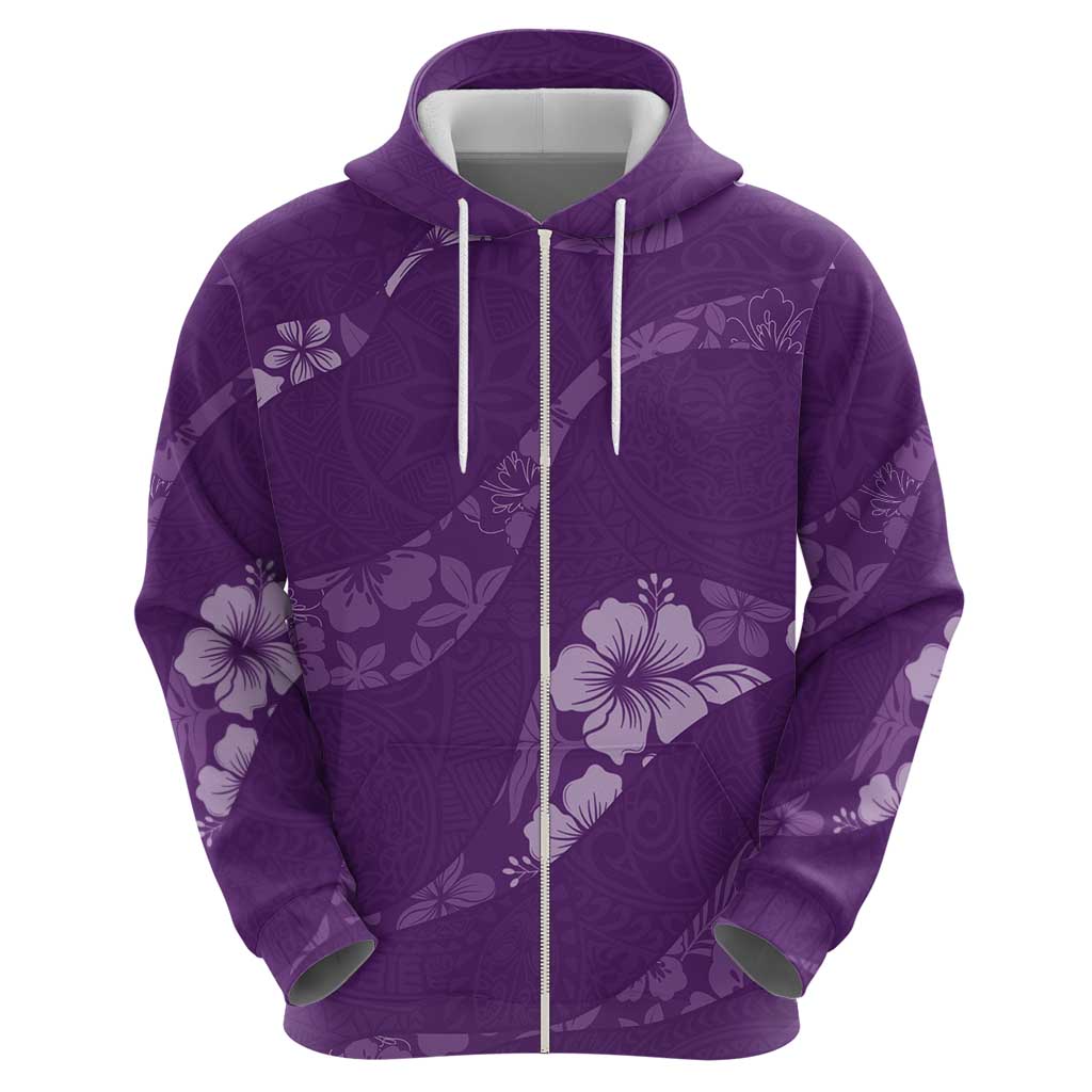 Aloha Hawaii Floral Tapa Hoodie Patchwork Violet - Polynesian Pride