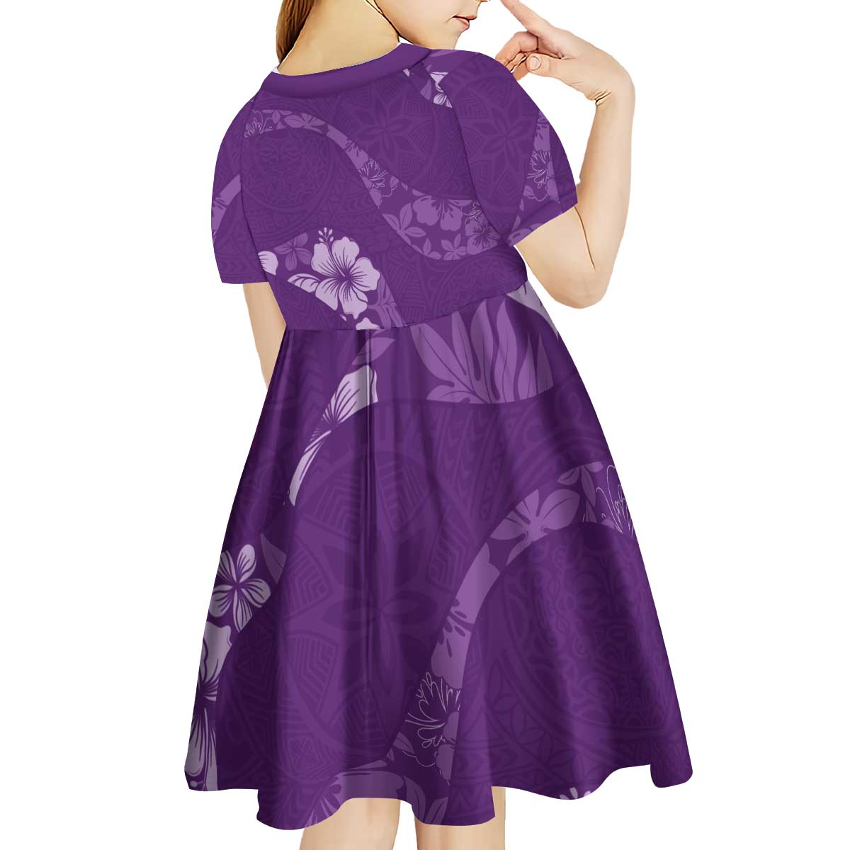 Aloha Hawaii Floral Tapa Kid Short Sleeve Dress Patchwork Violet - Polynesian Pride